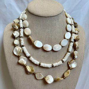 Boho Style Brass Tone Beach Shell Necklace Set of 3